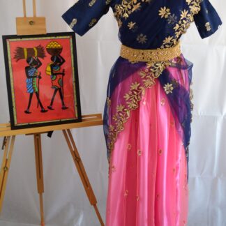 Blue and Pink Girls Half Saree